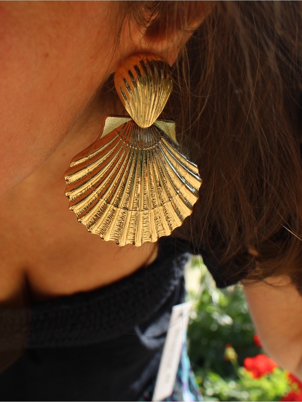 Gold Shell Drop Earrings - Elegant Statement Earrings
